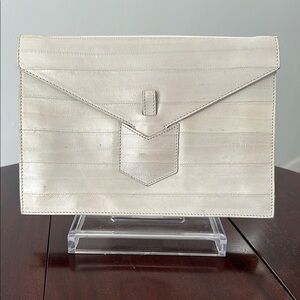 YSL Yves Saint Laurent Rive Gauche Eel Envelope Clutch - Turtledove color